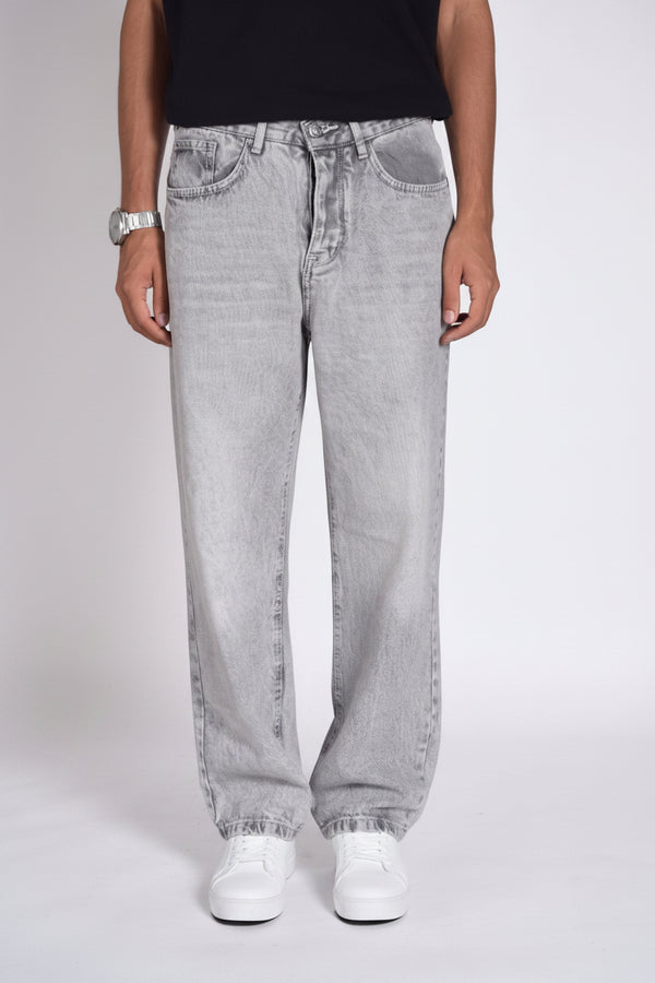 Men's baggy jeans in Cement Grey — WAISTED heavyweight rigid denim