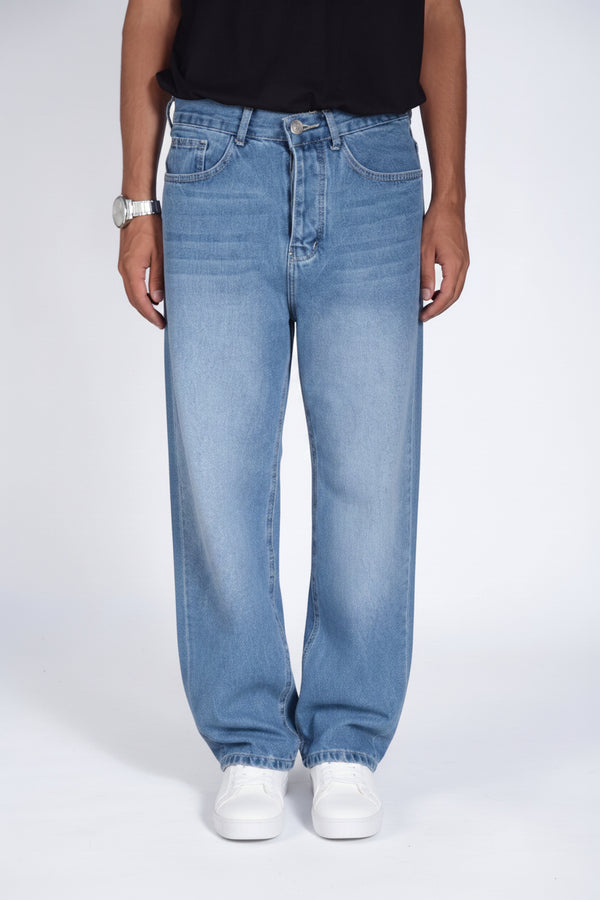 Men's baggy jeans in Daylight Blue — WAISTED heavyweight rigid denim
