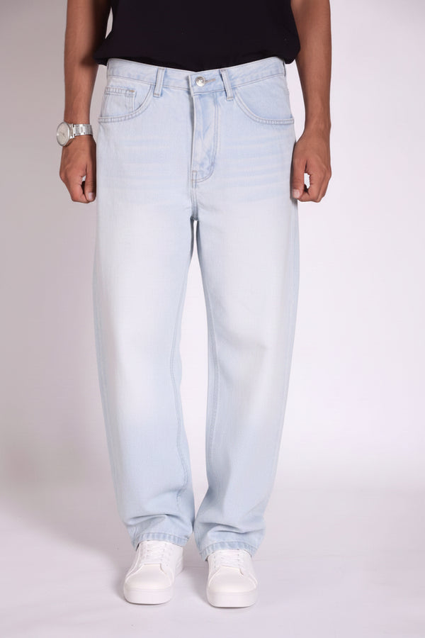 Men's baggy jeans in Ice Blue — WAISTED heavyweight rigid denim