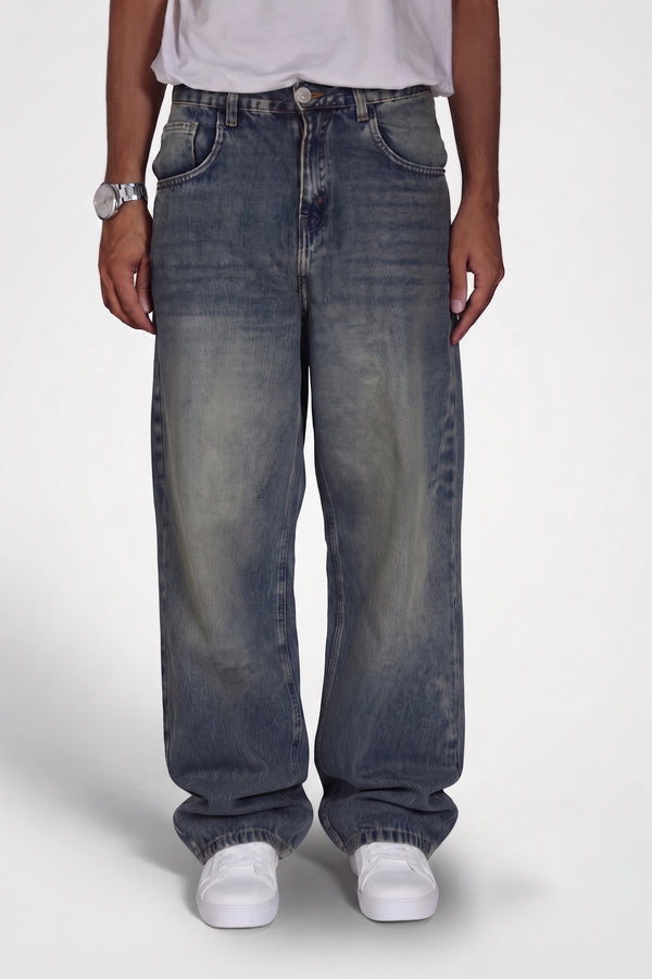 Men's super baggy jeans in Gasoline Blue — WAISTED heavyweight rigid denim